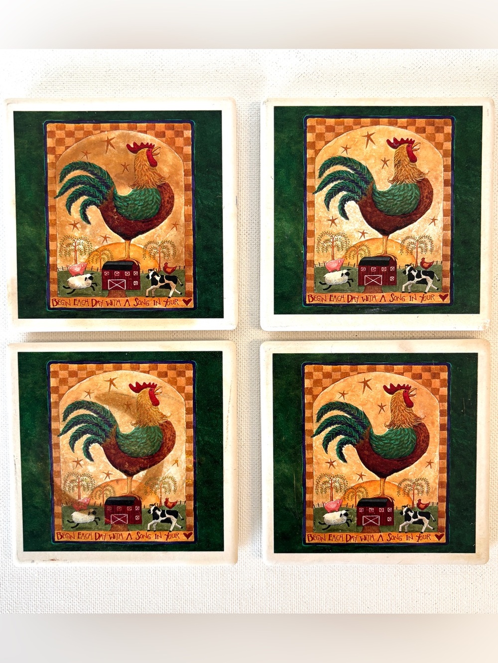 Coasters Country Farmhouse Rooster Teresa Kogut Folk Art Barn Cow Pig Sheep